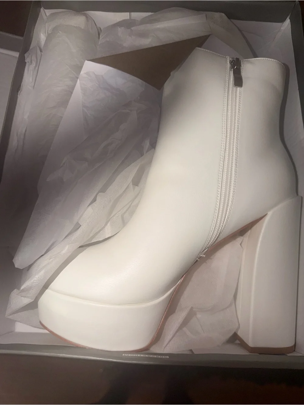 White Platform Block Heel Ankle Boots